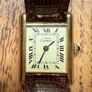 Vintage must de Cartier Tank Watch, 18K Gold Vermeil, Manual Movement